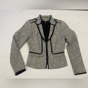 White House Black Market Gray Long Sleeve Tweed zippered Blazer Jacket Size 00